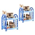 Heart Home Pack of 2 Collapsible Plastic Racks for Storage | 2 Tier Vegetable Stand &amp; Kitchen Accessories | Perfumes Small Rack for Storage | Home &amp; Store Room Organizer Rack | Blue