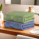 Heart Home Pack of 2 Cotton Hand/Face Towels for Men &amp; Women | Easily Washable | Workout Gym Napkins for Men | Pocket Towel - Dark Blue &amp; Green