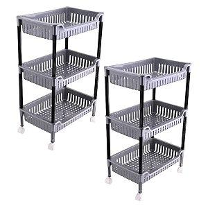 heart home pack of 2 durable kitchen storage rack with 3-tier trolley for spices  space-saving multipurpose onion amp fruitvegetable stand for kitchen home amp office  grey amp black