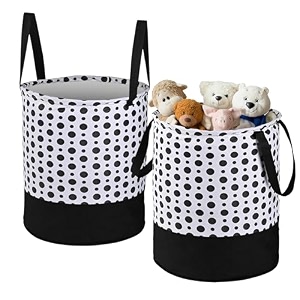 heart home pack of 2 foldable 45l toys organizer for kids room - soft toys storage bagbasketcontainer with handles  polka dot -black amp white