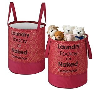 heart home pack of 2 foldable 45l toys organizer for kids room - soft toys storage bagbasketcontainer with handles  royal print -maroon