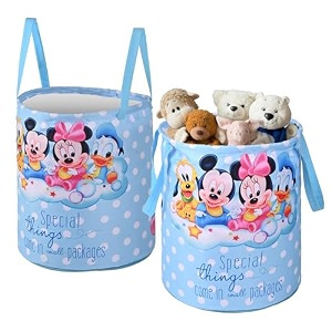 heart home pack of 2 foldable 45l toys organizer for kids room - soft toys storage bagbasketcontainer with handles  disney kids - sky blue