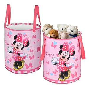 heart home pack of 2 foldable 45l toys organizer for kids room - soft toys storage bagbasketcontainer with handles  disney minnie - pink