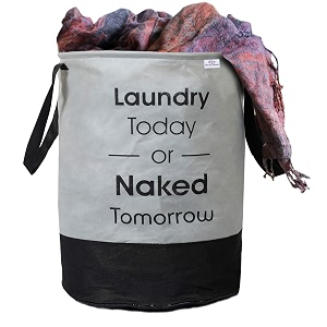 heart home waterproof round non wovan laundry baghampermetalic printed with handlesfoldable bin amp 45 liter capicitysize 37 x 37 x 49 pack of 1 grey amp black-heartxy11446