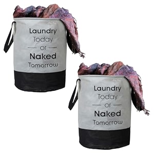 heart home waterproof round non wovan laundry baghampermetalic printed with handlesfoldable bin amp 45 liter capicitysize 37 x 37 x 49 pack of 1 grey amp black-heartxy11446