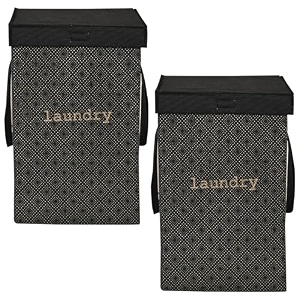 heart home pack of 2 foldable laundry basket for clothes  laundry bag with lid amp handle  cloth storage box for washing  toy storage organizer  75 ltr  golden dot print  black