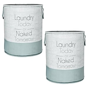 heart home pack of 2 foldable laundry basket for clothes  non-woven round laundry basket  washing clothes storage basket  toy storage organizer  45 ltr  jute-print  grey