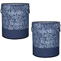Heart Home Pack of 2 Foldable Laundry Basket for Clothes | Non-Woven Round Laundry Basket | Washing Clothes Storage Basket | Toy Storage Organizer | 45 LTR | Flower-Print | Navy Blue
