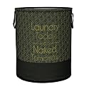 Heart Home Foldable Laundry Basket for Clothes | Non-Woven Round Laundry Basket | Washing Clothes Storage Basket | Toy Storage Organizer | 45 LTR | Golden Dot | Black