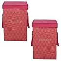 Heart Home Pack of 2 Foldable Laundry Basket for Clothes | Laundry bag With Lid &amp; Handle | Cloth Storage Box for Washing | Toy Storage Organizer | 75 LTR | Golden Print | Maroon
