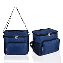 Heart Home Pack of 2 Lunch Bag | Rexine Thermal Insulated Lunch Bag | Tiffin Bag with Bottle Holder | Waterproof Top Handle Lunch Bag | Front Pocket Lunch Bag for Office | Blue