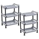 Heart Home Pack of 2 Multipurpose 3-Tier Collapsible Plastic Racks for Kitchen Storage | Space-Saving Spice Rack Organizer - Kitchen Accessories for Pantry, Oil Stand &amp; Countertop | Light Grey