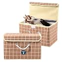 Heart Home Pack of 2 Multipurpose Storage Box For Wardrobe With Lid &amp; Handle | Large Space-Saving Container Boxes For Storage Clothes - Ideal For Bathroom &amp; Kitchen | Check Print - Brown