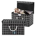 Heart Home Pack of 2 Multipurpose Storage Box For Wardrobe With Lid &amp; Handle | Large Space-Saving Container Boxes For Storage Clothes - Ideal For Bathroom &amp; Kitchen | Check Print - Black