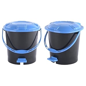 heart home pack of 2 plastic dustbin for home with pedal lid amp handle  7 ltr dustbin for kitchen bathroom amp office  garbage bin for wet or dry waste  check dhakkan- grey amp blue