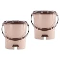 Heart Home Pack of 2 Plastic Dustbin for Home with Pedal, Lid & Handle | 7 Ltr Dustbin for Kitchen, Bathroom & Office | Garbage Bin for Wet or Dry Waste | Check Dhakkan- Cream & Brown
