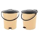 Heart Home Pack of 2 Plastic Dustbin for Home with Pedal, Lid &amp; Handle | 7 Ltr Dustbin for Kitchen, Bathroom &amp; Office | Garbage Bin for Wet or Dry Waste | Ultra- Cream &amp; Black