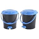 Heart Home Pack of 2 Plastic Dustbin for Home with Pedal, Lid &amp; Handle | 7 Ltr Dustbin for Kitchen, Bathroom &amp; Office | Garbage Bin for Wet or Dry Waste | Check Dhakkan- Grey &amp; Blue