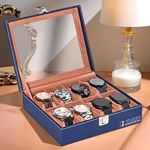heart home premium faux leather see through 8 slots wrist watch organiser box for men amp women  watch storage box organizer  watch collection boxcaseholder  navy blue