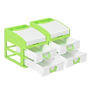 heart home pack of 2 stationary oragnizer for desk amp pen holder for study table  3-tier pencil box with drawers for girl students  light green