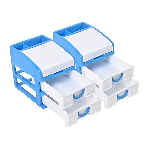 heart home pack of 2 stationary oragnizers for desk amp pen holder for study table  3-tier pencil standbox with drawers for girl students  blue