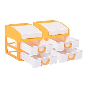 heart home pack of 2 stationary oragnizers for desk amp pen holder for study table  3-tier pencil box with drawers for girl students  yellow
