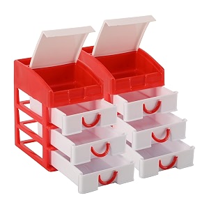 heart home pack of 2 stationary oragnizers for desk amp pen holder for study table  4-tier pencil box with drawers for girl students  red