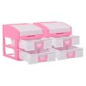 Heart Home Pack of 2 Stationary Oragnizers for Desk &amp; Pen Holder For Study Table | 3-Tier Pencil Box with Drawers for Girl Students | Pink