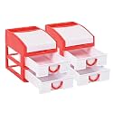 Heart Home Pack of 2 Stationary Oragnizers for Desk &amp; Pen Holder For Study Table | 3-Tier Pencil Stand/Box with Drawers for Girl Students | Red