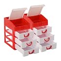 Heart Home Pack of 2 Stationary Oragnizers for Desk &amp; Pen Holder For Study Table | 4-Tier Pencil Box with Drawers for Girl Students | Red