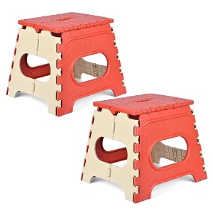 heart home pack of 2 foldable stool  collapsible camping chair for outdoor-fishing-hiking-gardening-travel  portable multipurpose sitting stool  small  cream amp red