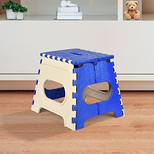 heart home foldable stool  collapsible camping chair for outdoor fishing hiking gardening travel  portable multipurpose sitting stool  small  cream amp blue