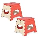 Heart Home Pack of 2 Foldable Stool | Collapsible Camping Chair for Outdoor-Fishing-Hiking-Gardening-Travel | Portable Multipurpose Sitting Stool | Small | Cream &amp; Red