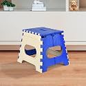 Heart Home Foldable Stool | Collapsible Camping Chair for Outdoor Fishing, Hiking, Gardening, Travel | Portable Multipurpose Sitting Stool | Small | Cream &amp; Blue