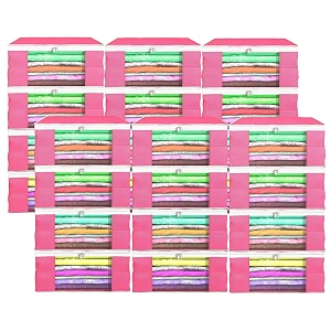 heart home pack of 24 saree covers  non-woven saree bags  foldable storage bag for almirah amp wardrobe 9 inch clothes bag for women white piping sari cover bags  pink