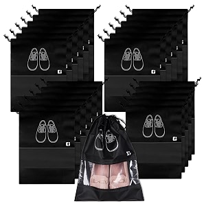 heart home pack of 24 shoe bags cotton shoe storage bags  storage organizers set  shoes cover with transparent window black