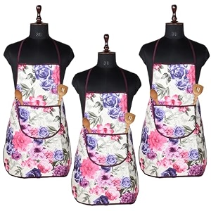heart home apron  kitchen apron for cooking  apron for restaurant  quilted fabric chef apron  center pocket apron with ties  cooking dress for men-women  pink flower  cream