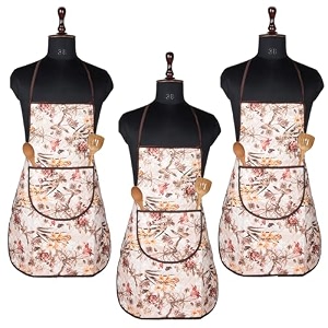 heart home apron  kitchen apron for cooking  apron for restaurant  quilted fabric chef apron  center pocket apron with ties  cooking dress for men-women  pink flower  cream