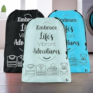 heart home pack of 3 cloth storage bag  non-woven storage organizer  travel pouches  cloth carrying bag  garments cover  storage organizer bag  large  sky blue-grey amp black