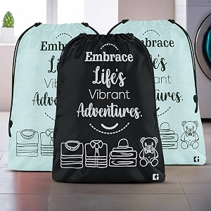 heart home pack of 3 cloth storage bag  non-woven storage organizer  travel pouches  cloth carrying bag  garments cover  storage organizer bag for clothing  large  grey amp black