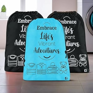 heart home pack of 3 cloth storage bag  travel pouches  non-woven storage organizer  garments cover  storage organizer bag for clothing  cloth carrying bag  large  sky blue amp black