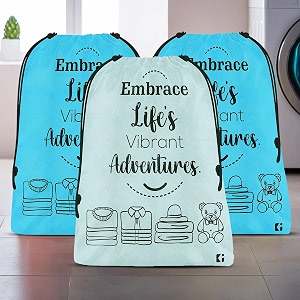 heart home pack of 3 cloth storage bag  non-woven storage organizer  travel pouches  cloth carrying bag  garments cover  storage organizer bag for clothing  large  sky blue amp grey