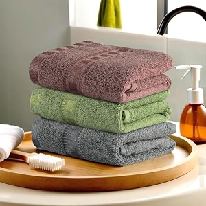 heart home pack of 3 cotton handface towels for men amp women  easily washable  workout gym napkins for men  pocket towel - grey-green amp brown