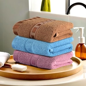 heart home pack of 3 cotton handface towels for men amp women  easily washable  workout gym napkins for men  pocket towel - pink-sky blue amp golden