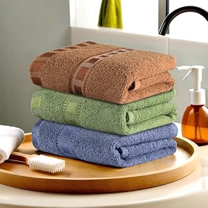 heart home pack of 3 cotton handface towels for men amp women  easily washable  workout gym napkins for men  pocket towel - dark blue-green amp golden