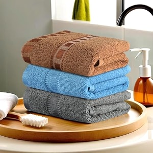 heart home pack of 3 cotton handface towels for men amp women  easily washable  workout gym napkins for men  pocket towel - grey-sky blue amp golden