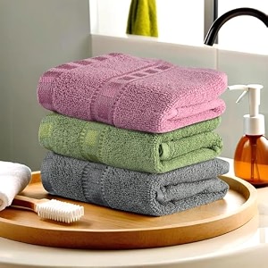 heart home pack of 3 cotton handface towels for men amp women  easily washable  workout gym napkins for men  pocket towel - grey-green amp pink