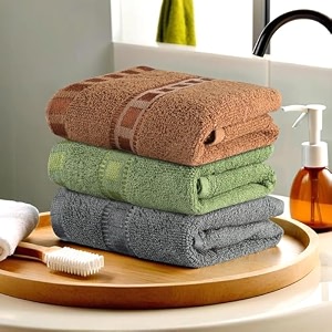 heart home pack of 3 cotton handface towels for men amp women  easily washable  workout gym napkins for men  pocket towel - grey-green amp golden