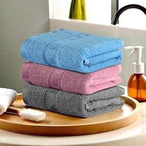 heart home pack of 3 cotton handface towels for men amp women  easily washable  workout gym napkins for men  pocket towel - grey-pink amp sky blue
