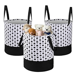 heart home pack of 3 foldable 45l toys organizer for kids room - soft toys storage bagbasketcontainer with handles  polka dot -black amp white